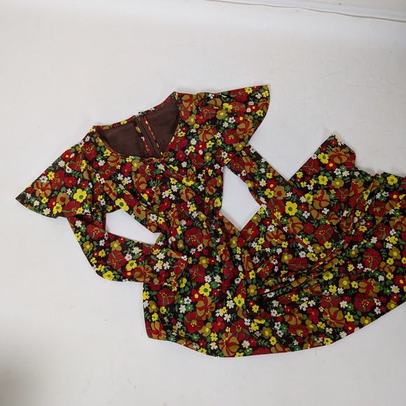 70's Floral Maxi Dress Cape Long Sleeve V-neck Fitted Flare - Picture 3 of 14